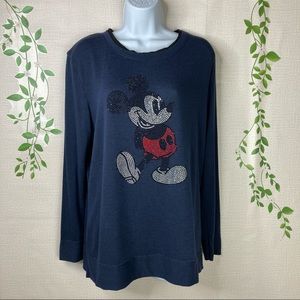 Disney Park Mickey Mouse Sweater Diamond Large Navy Long Sleeve